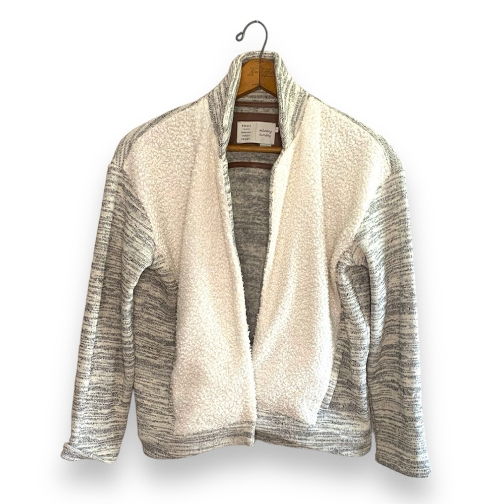 Anthropologie Saturday Sunday Gray and White Sherpa Open Front Sweater Jacket